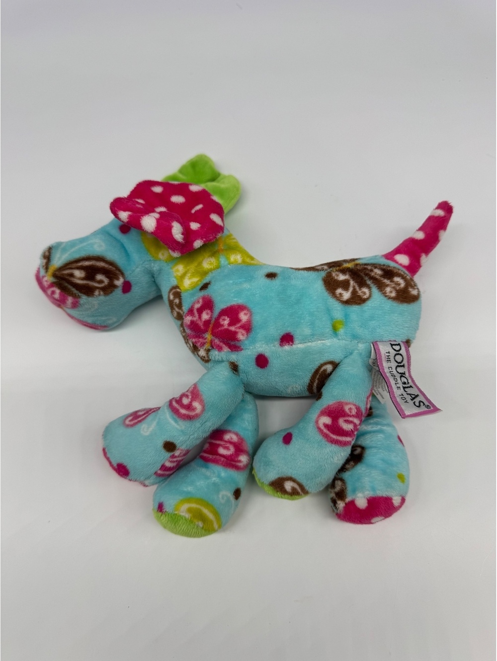 Douglas The Cuddle Toy Vintage Floral Dog Plush Turquoise Pink Green Polka Dot